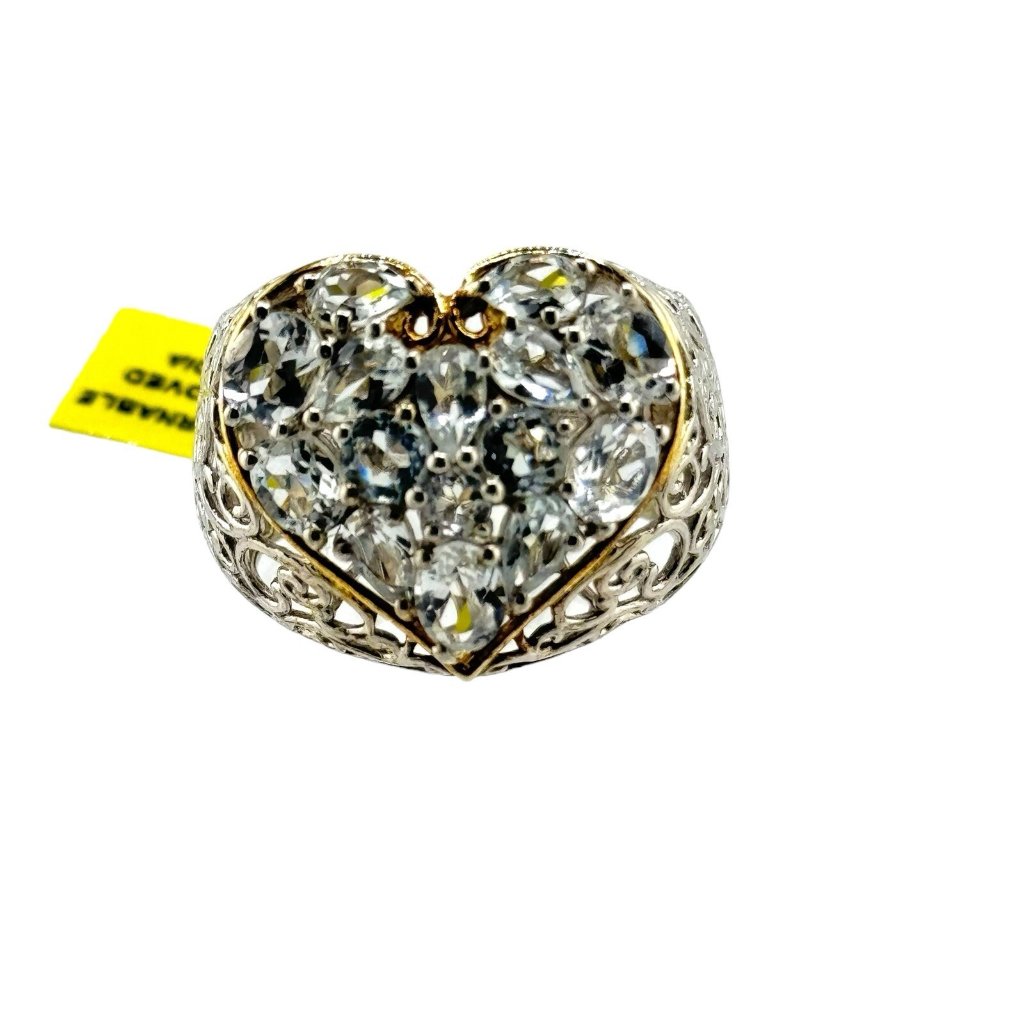 Nwt Chuck Clemency Sterling Silver Clear Topaz Heart Wide Band Sz. 10 Designer